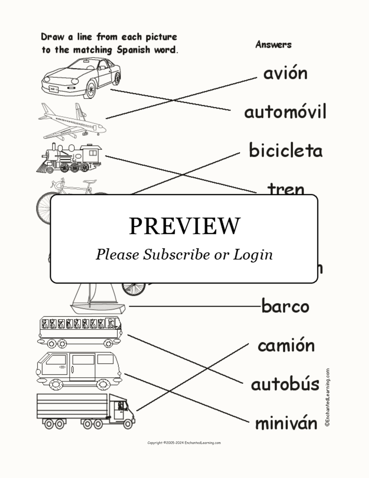 Match the Spanish Vehicle Words to the Pictures interactive worksheet page 2