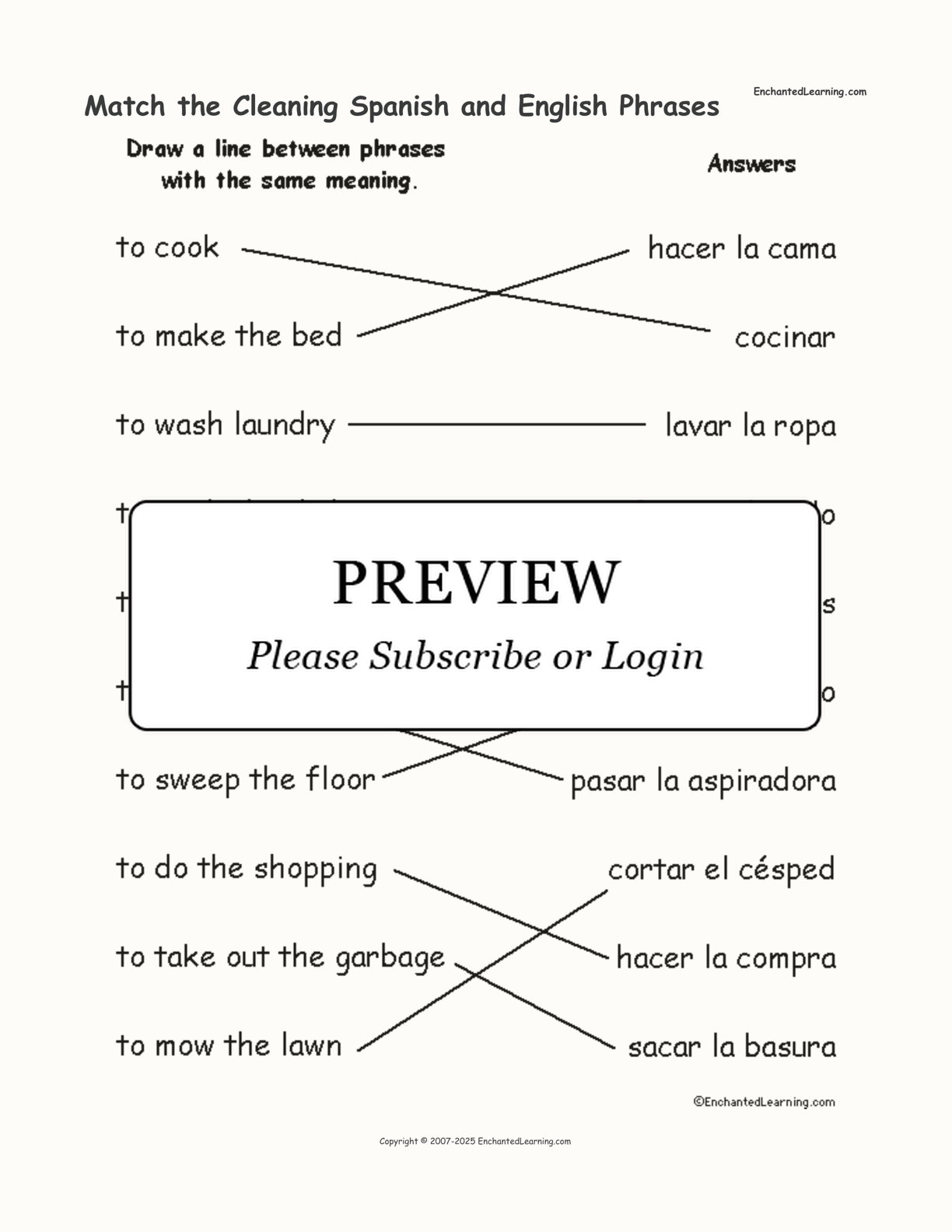 Match the Cleaning Spanish and English Phrases interactive worksheet page 2