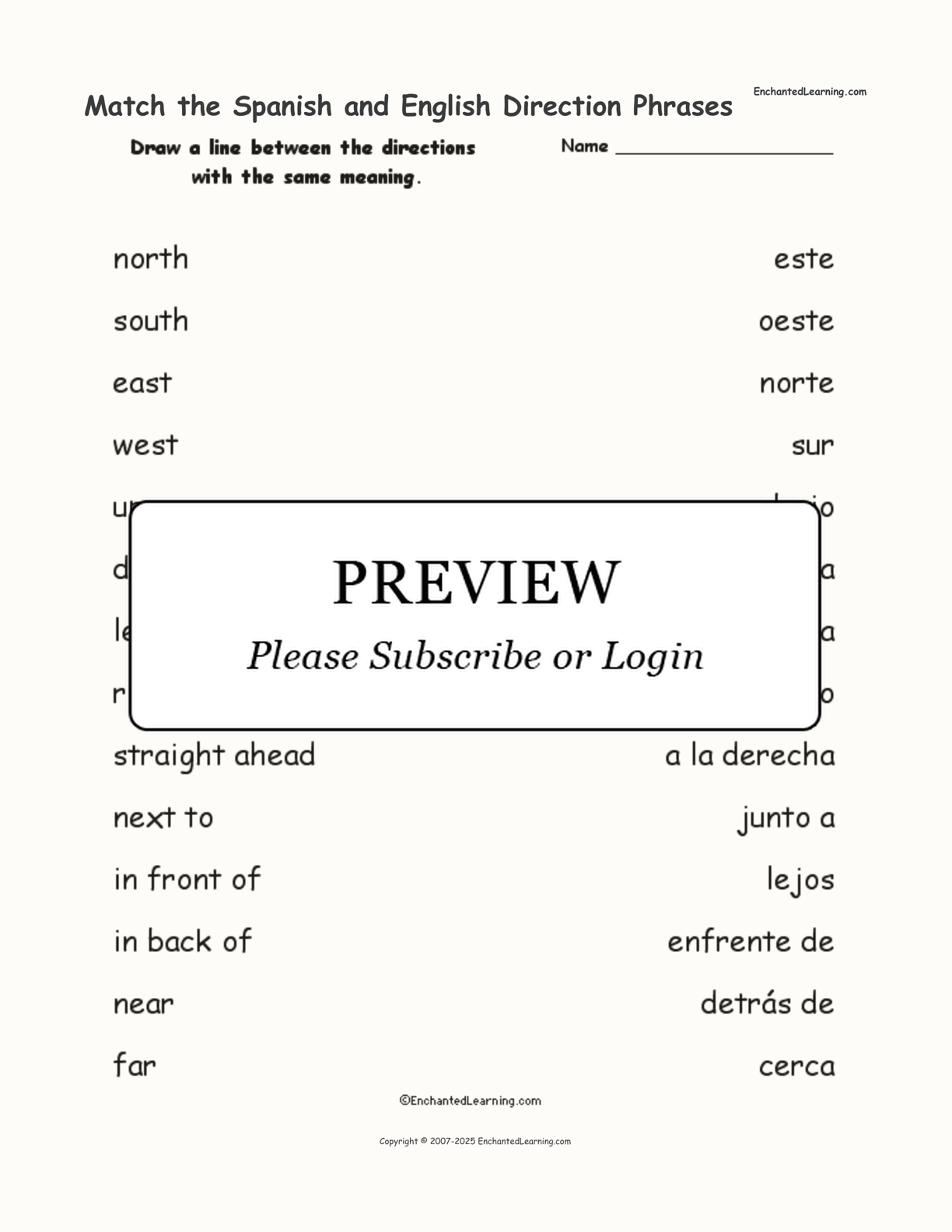 Match the Spanish and English Direction Phrases interactive worksheet page 1