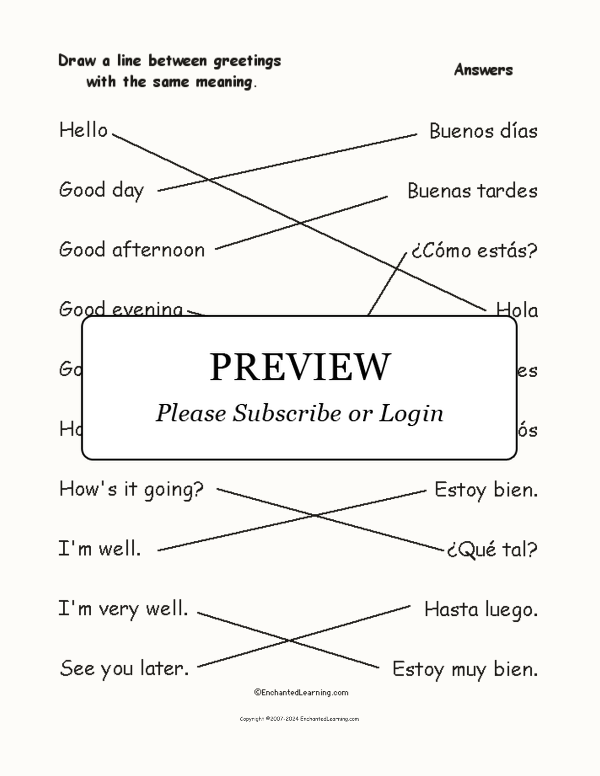 Match the Spanish and English Greetings Phrases interactive worksheet page 2