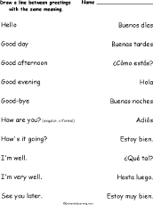 Search result: 'Greetings - Match the Spanish and English Phrases'