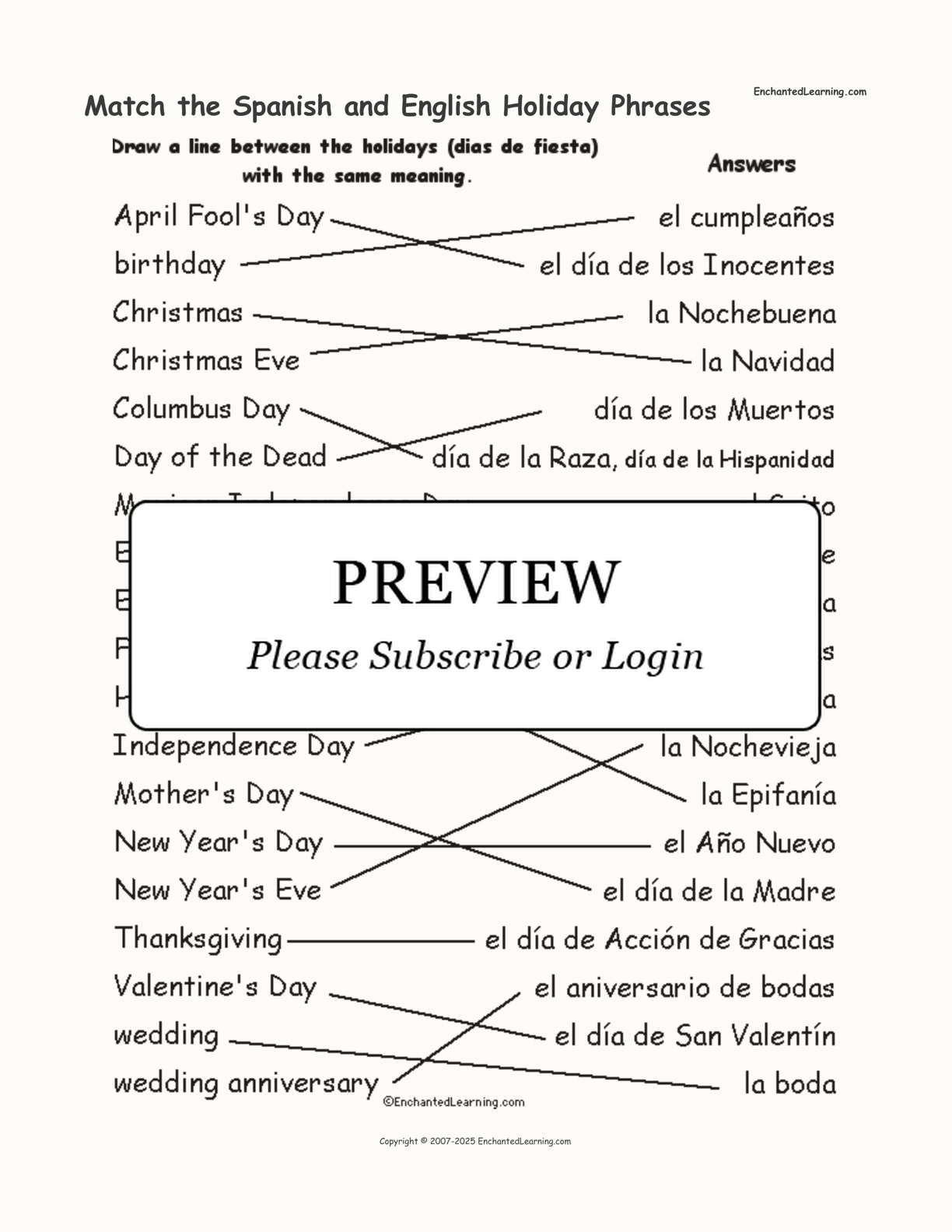 Match the Spanish and English Holiday Phrases interactive worksheet page 2