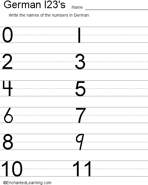 Write German Numbers Printout Childrens Dictionary