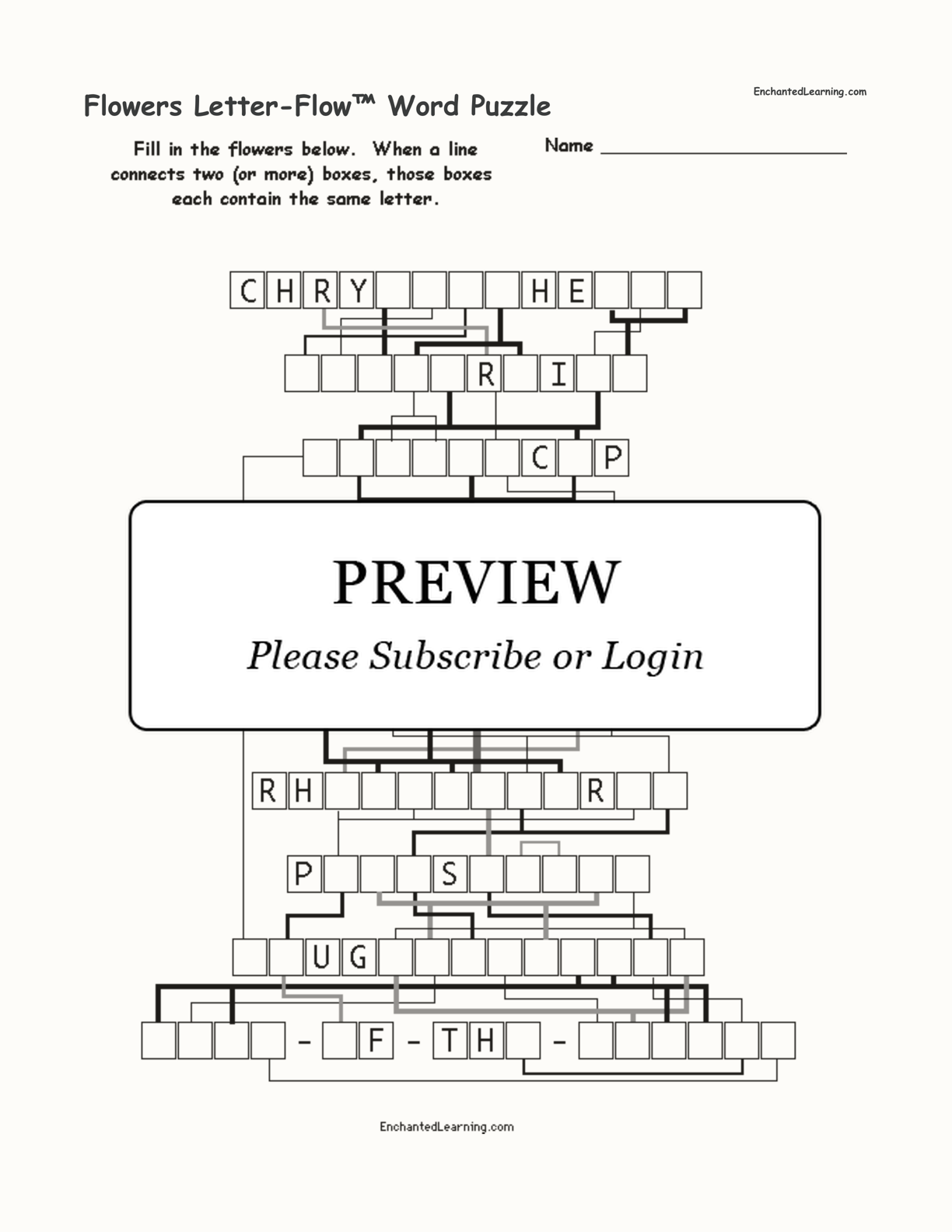 Flowers Letter-Flow™ Word Puzzle interactive worksheet page 1