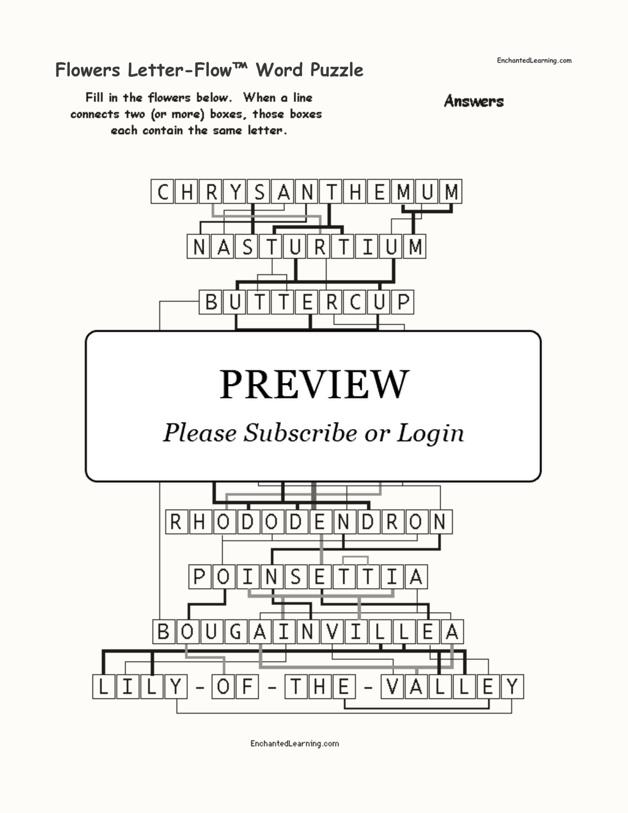 Flowers Letter-Flow™ Word Puzzle interactive worksheet page 2