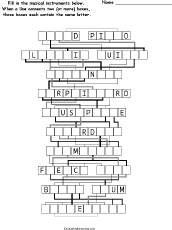 Search result: 'Musical Instruments - Letter-Flow Printable Word Puzzle'
