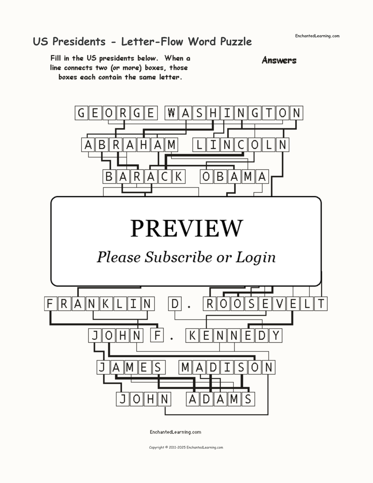 US Presidents - Letter-Flow Word Puzzle interactive worksheet page 2