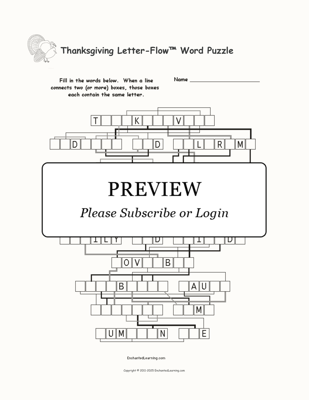 Thanksgiving Letter-Flow™ Word Puzzle interactive worksheet page 1