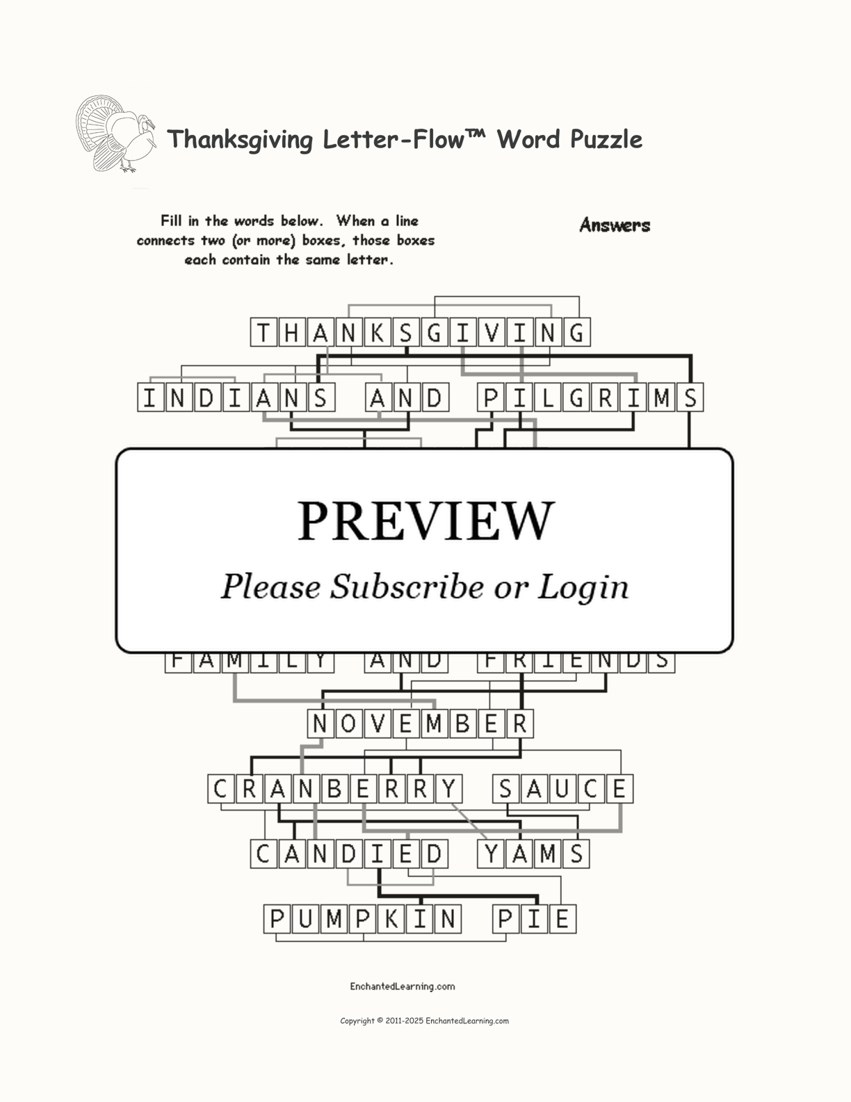 Thanksgiving Letter-Flow™ Word Puzzle interactive worksheet page 2