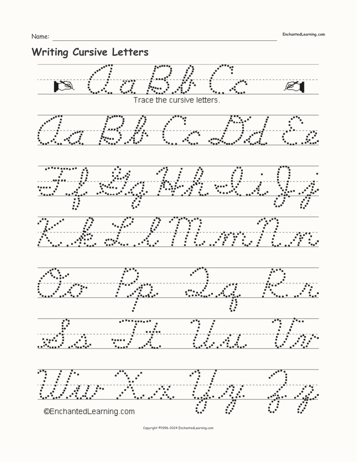 Writing Cursive Letters interactive printout page 1