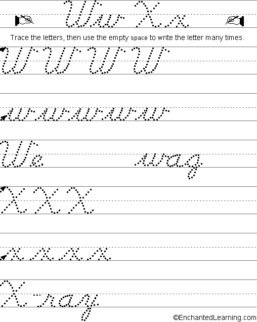 Writing Cursive Letters W-X: EnchantedLearning.com