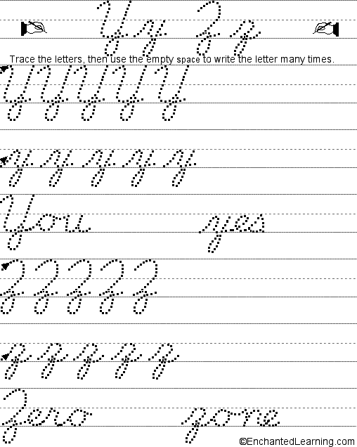 Writing Cursive Letters Y-Z: EnchantedLearning.com