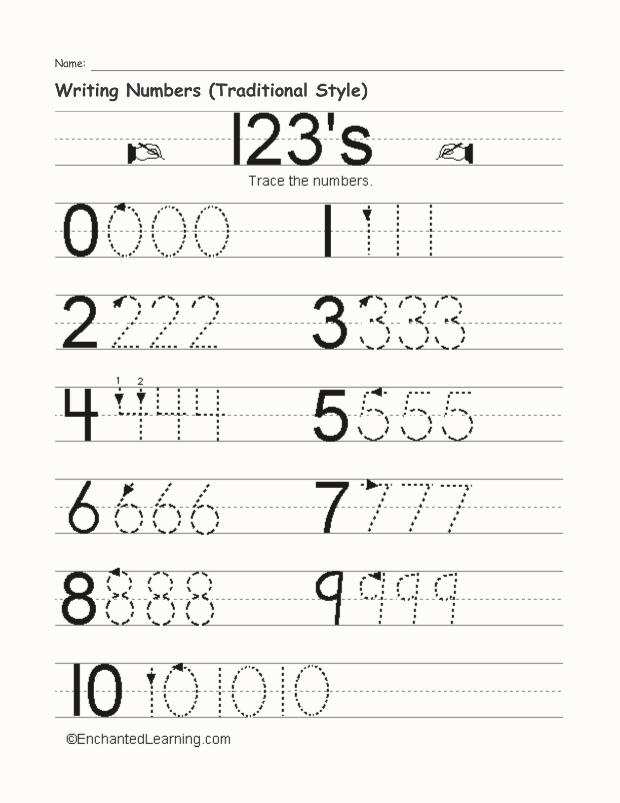 Writing Numbers (Traditional Style) interactive worksheet page 1