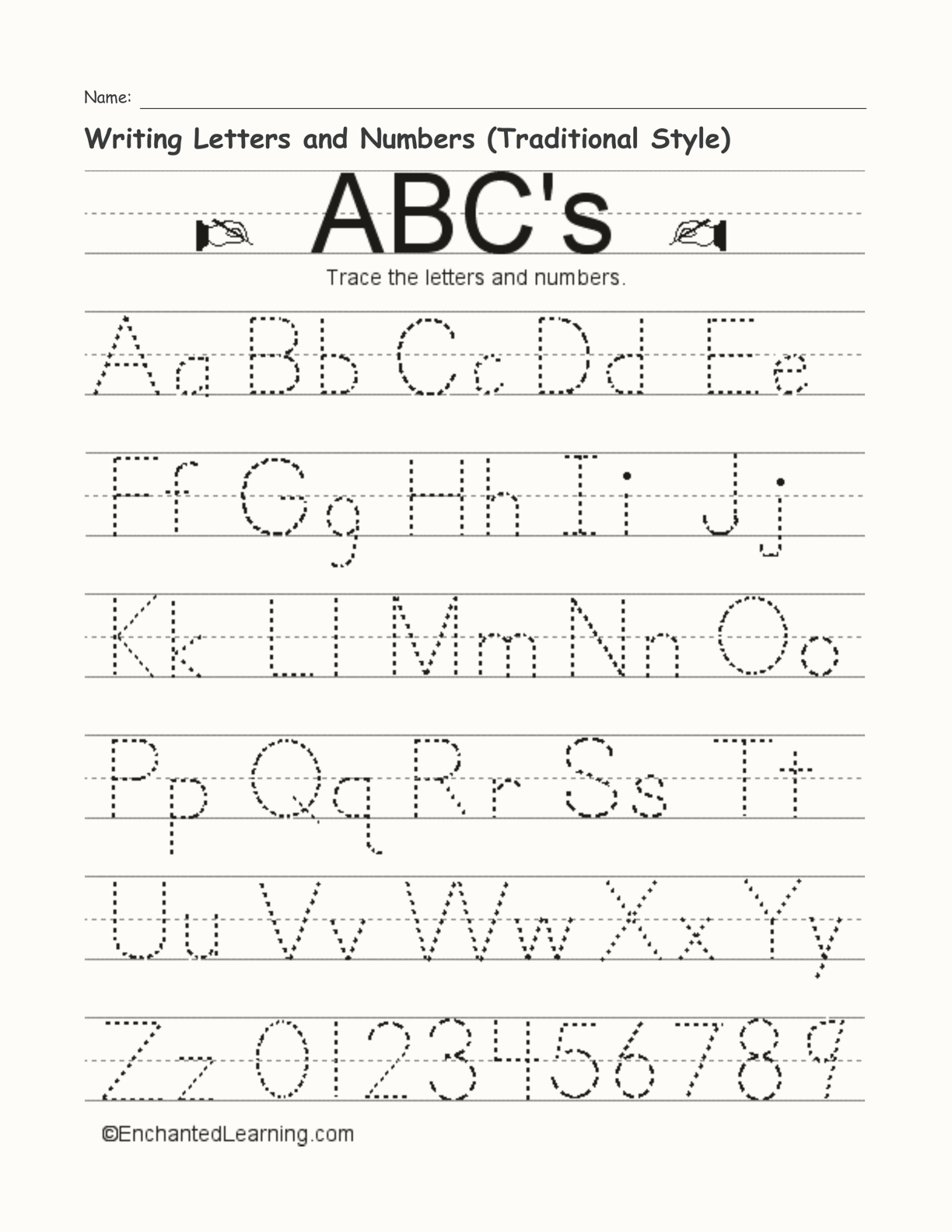 Writing Letters and Numbers (Traditional Style) interactive worksheet page 1