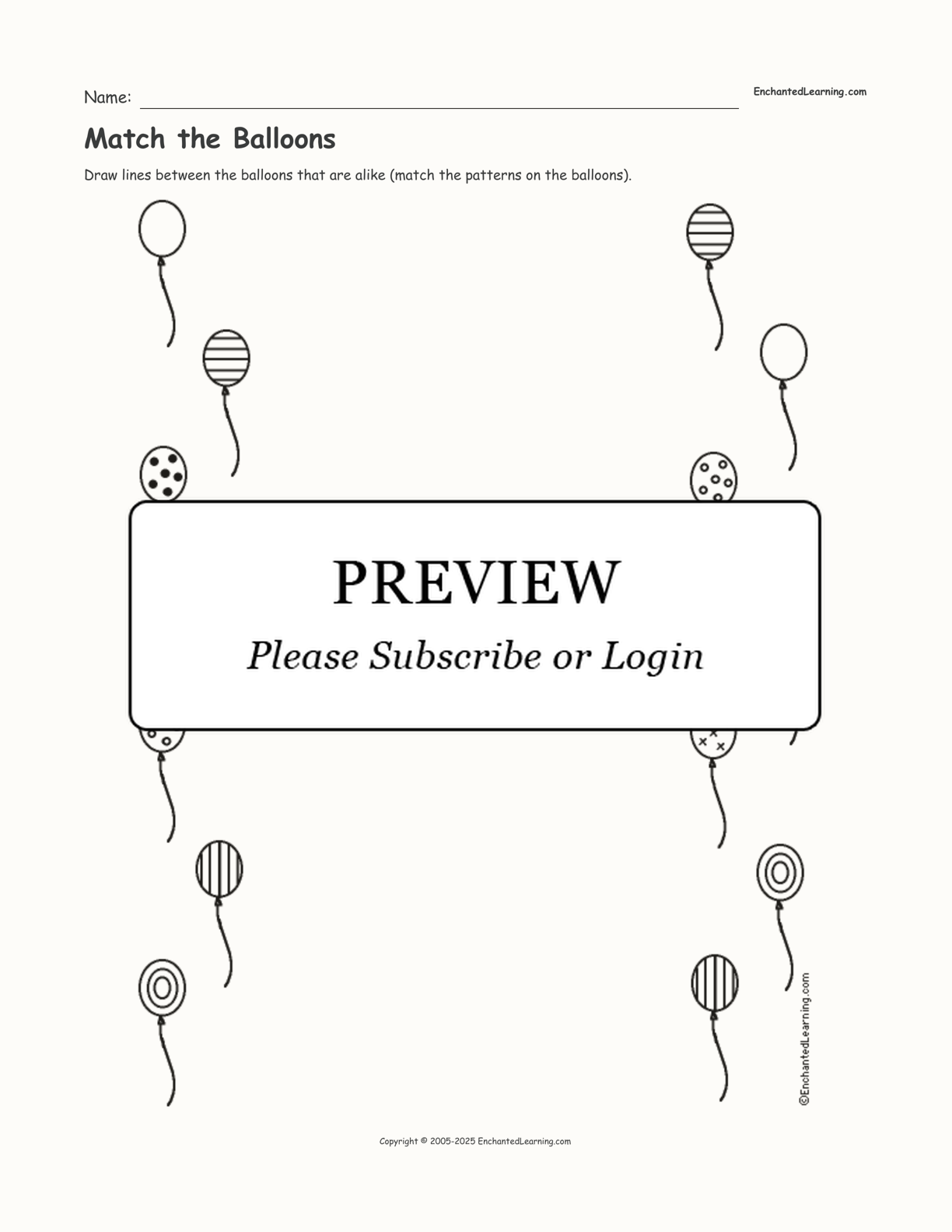 Match the Balloons interactive worksheet page 1