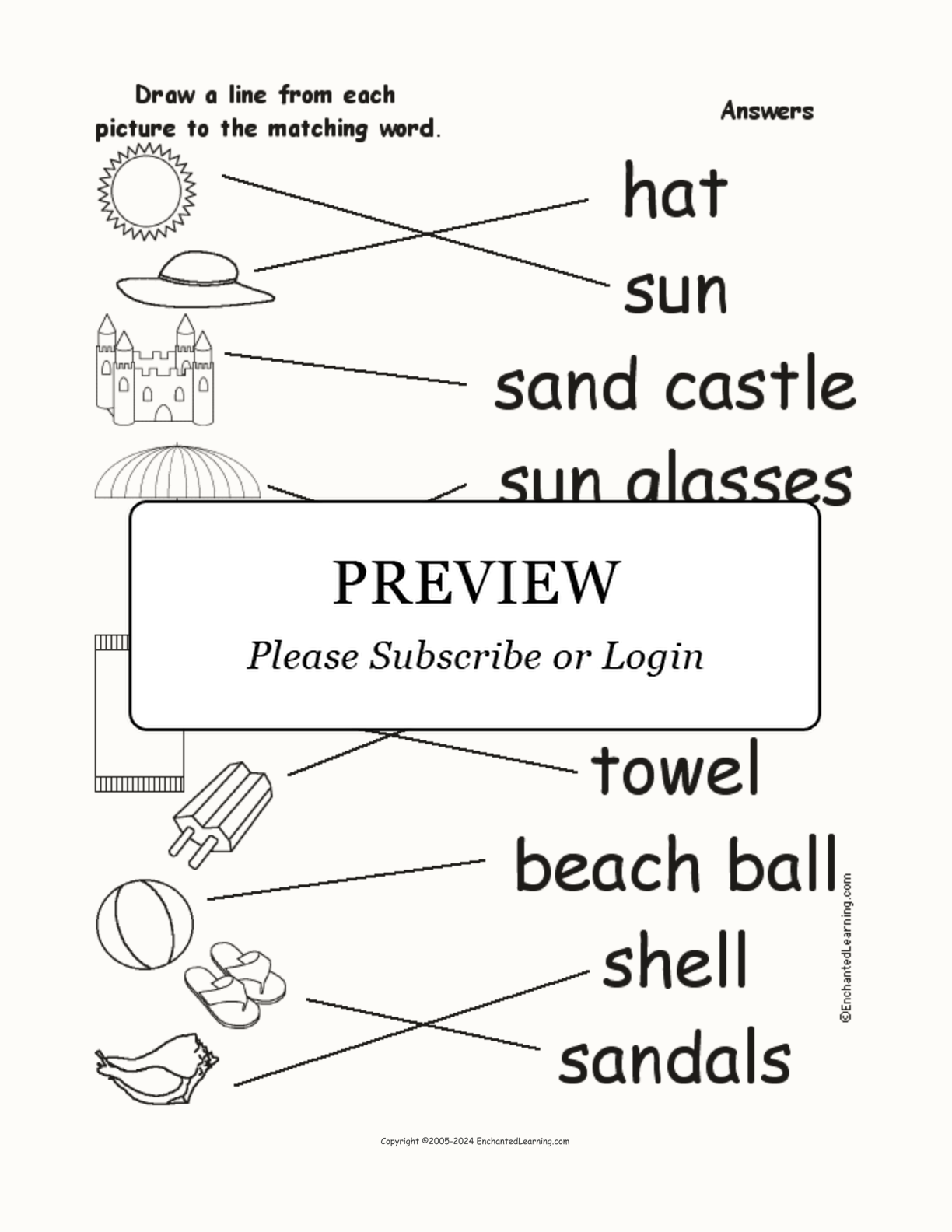 Matching Beach Words to Pictures interactive worksheet page 2