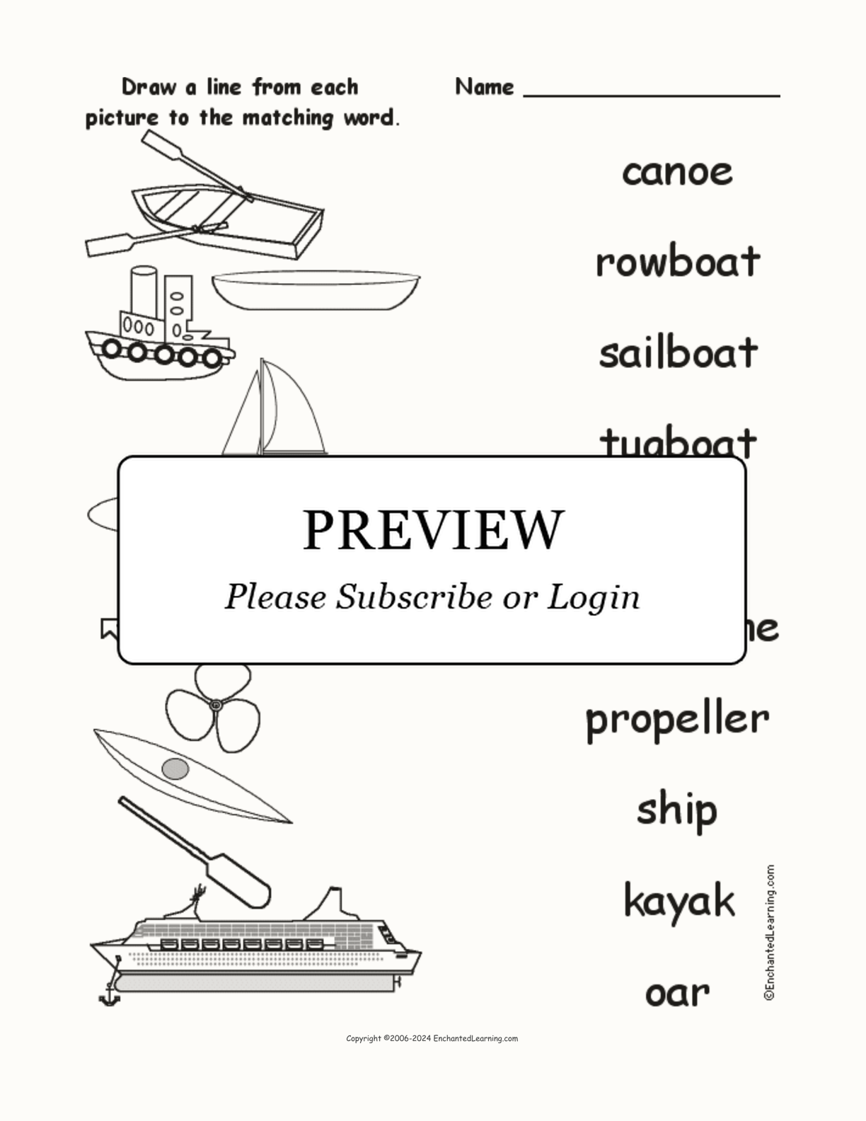 Match Each Boat Word to its Picture interactive worksheet page 1