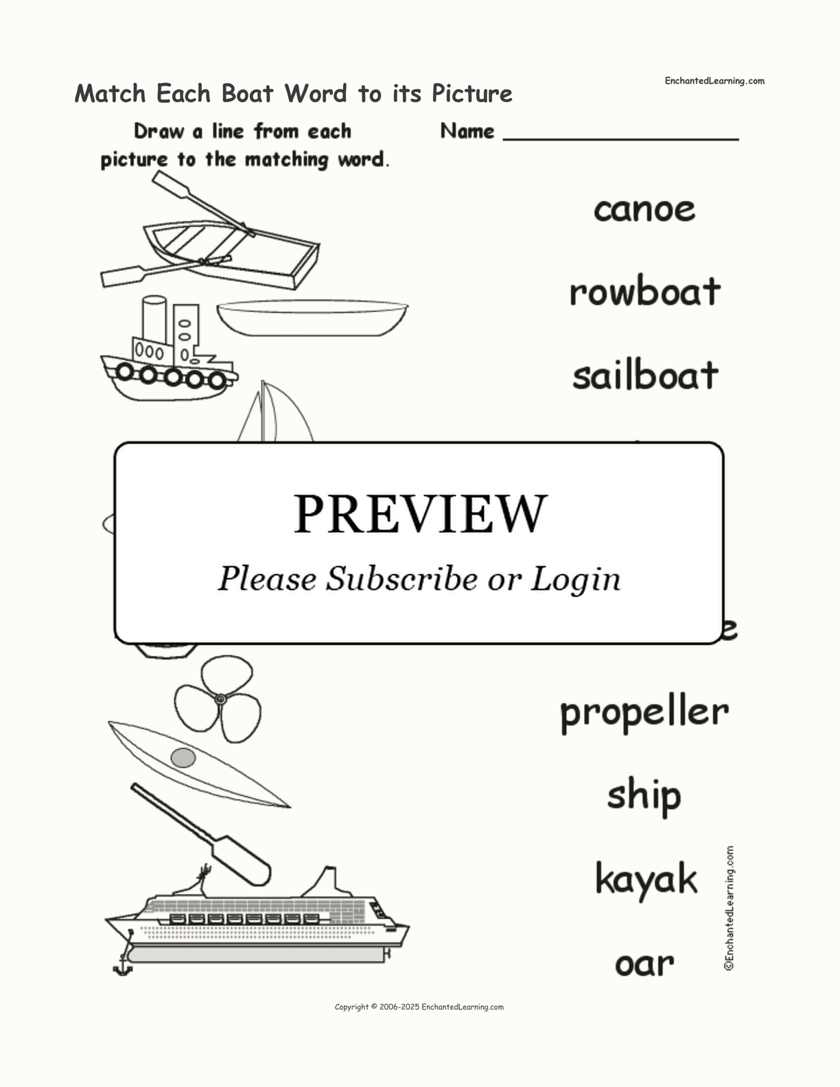 Match Each Boat Word to its Picture interactive worksheet page 1