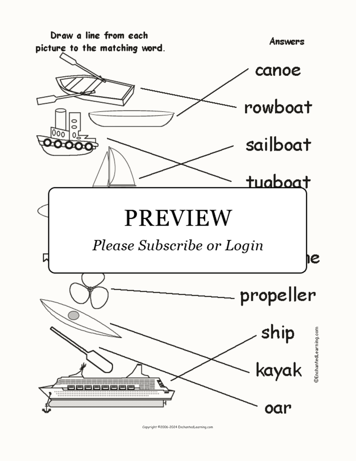 Match Each Boat Word to its Picture interactive worksheet page 2