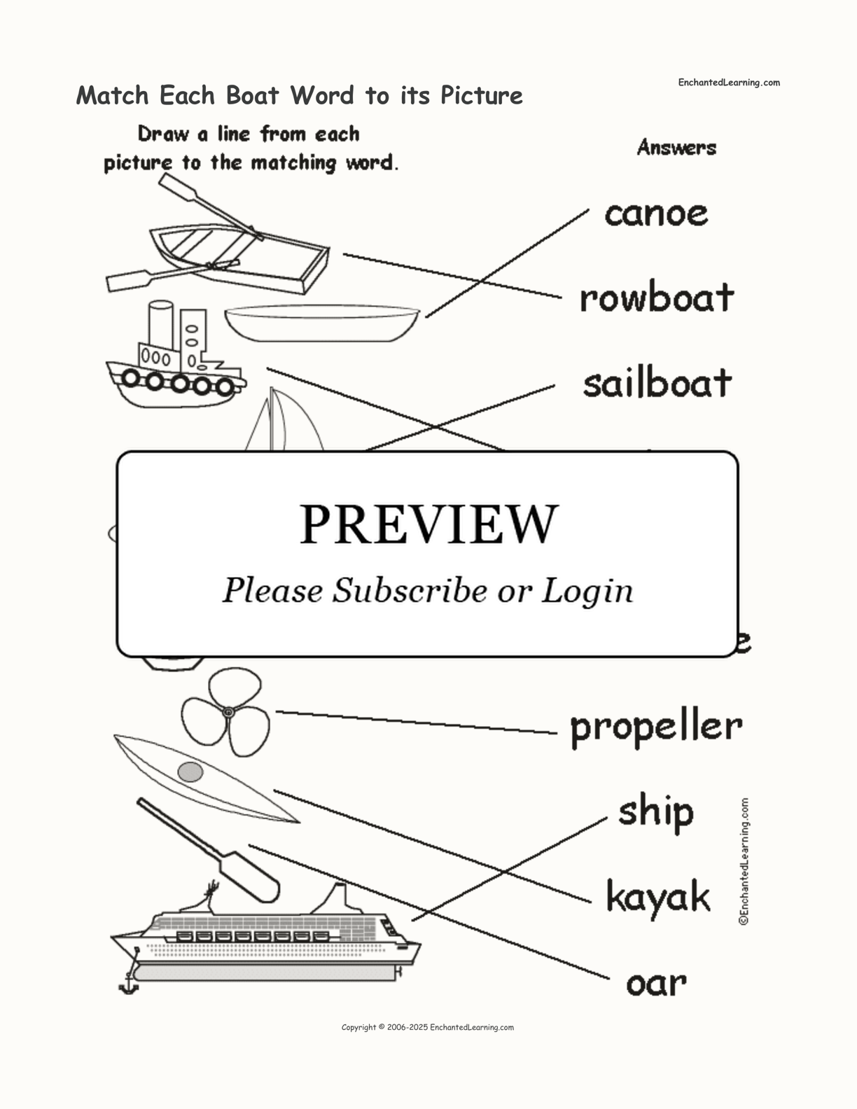 Match Each Boat Word to its Picture interactive worksheet page 2