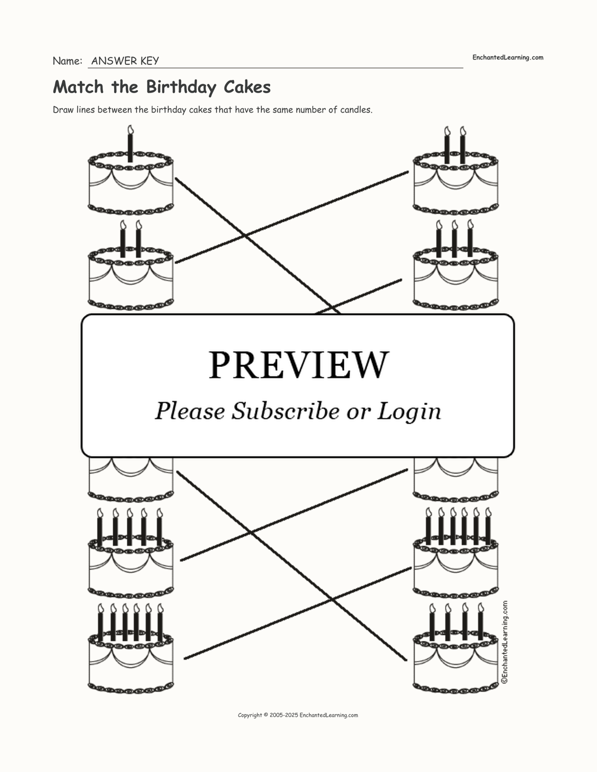 Match the Birthday Cakes interactive worksheet page 2