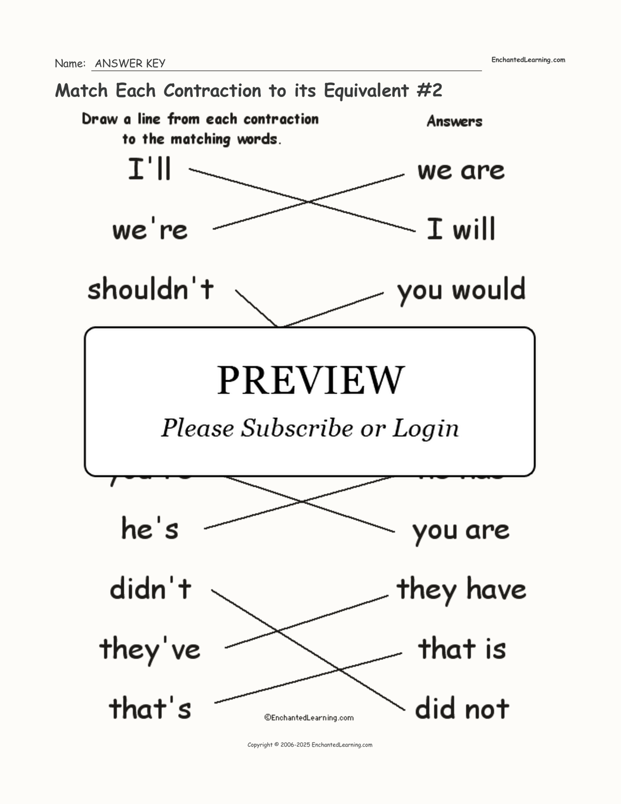 Match Each Contraction to its Equivalent #2 interactive worksheet page 2