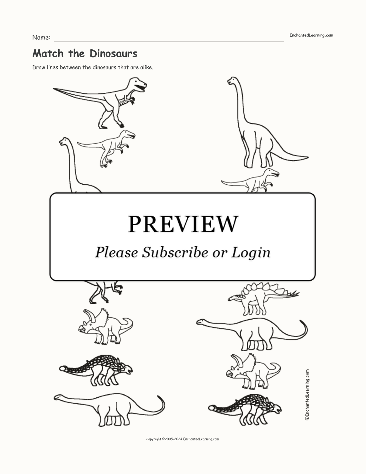 Match the Dinosaurs interactive worksheet page 1