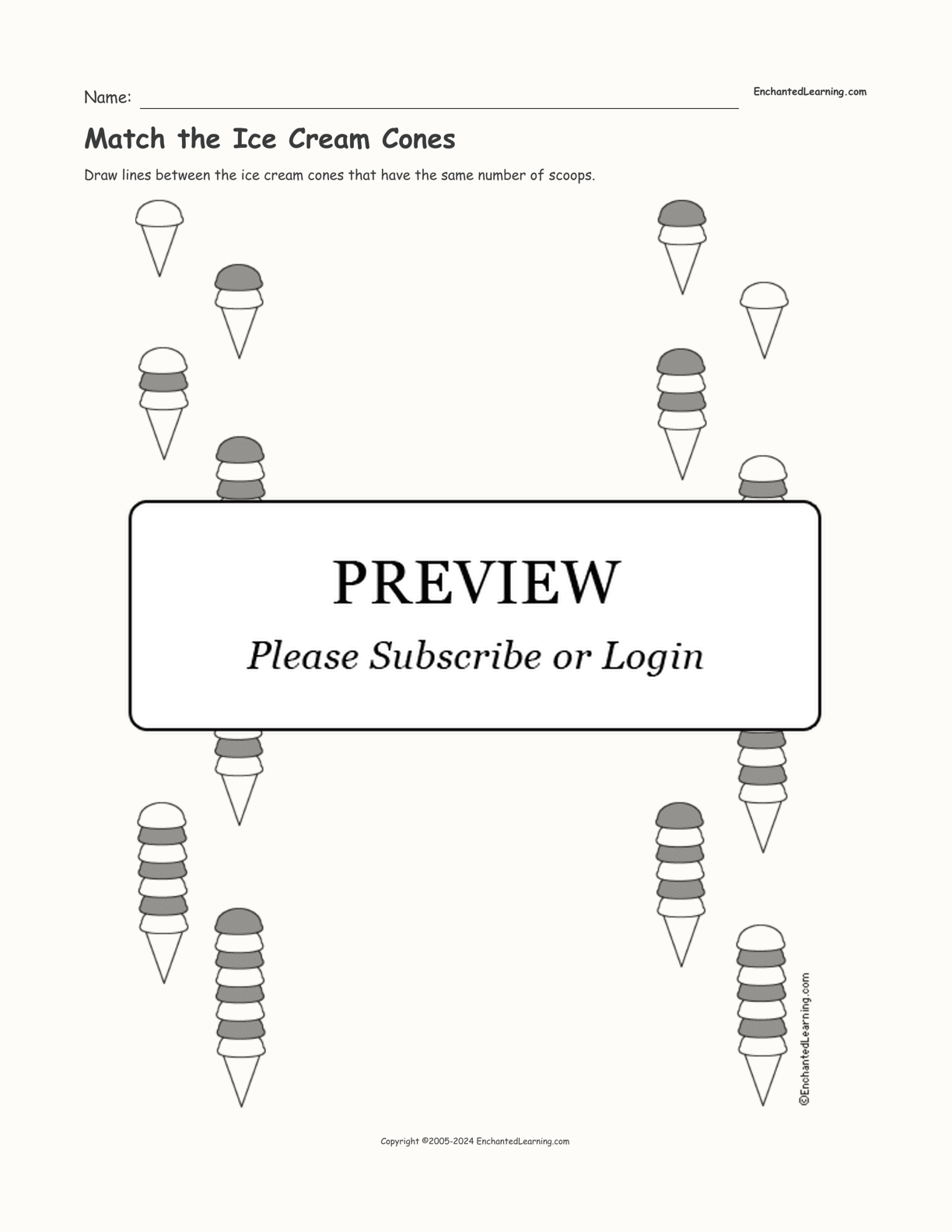 Match the Ice Cream Cones interactive worksheet page 1