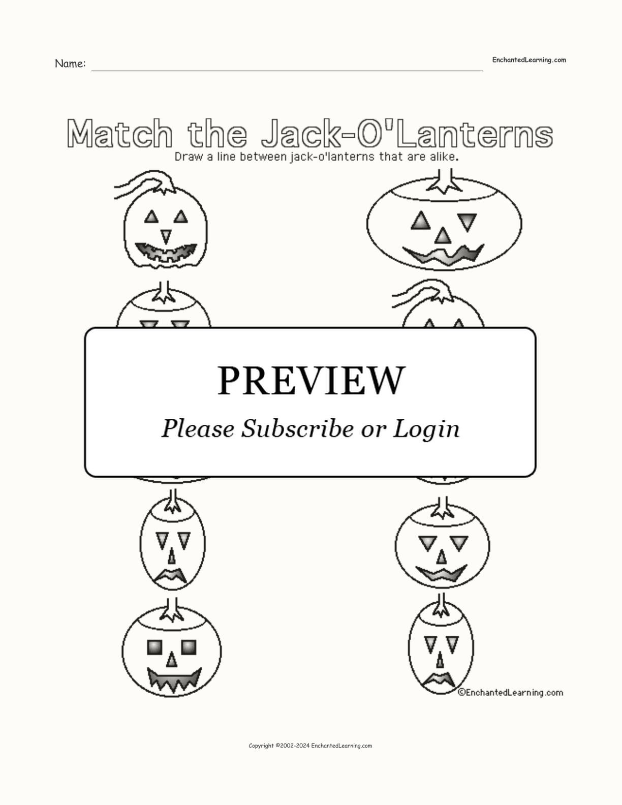 Jack-o'-Lantern Matching Printout interactive worksheet page 1