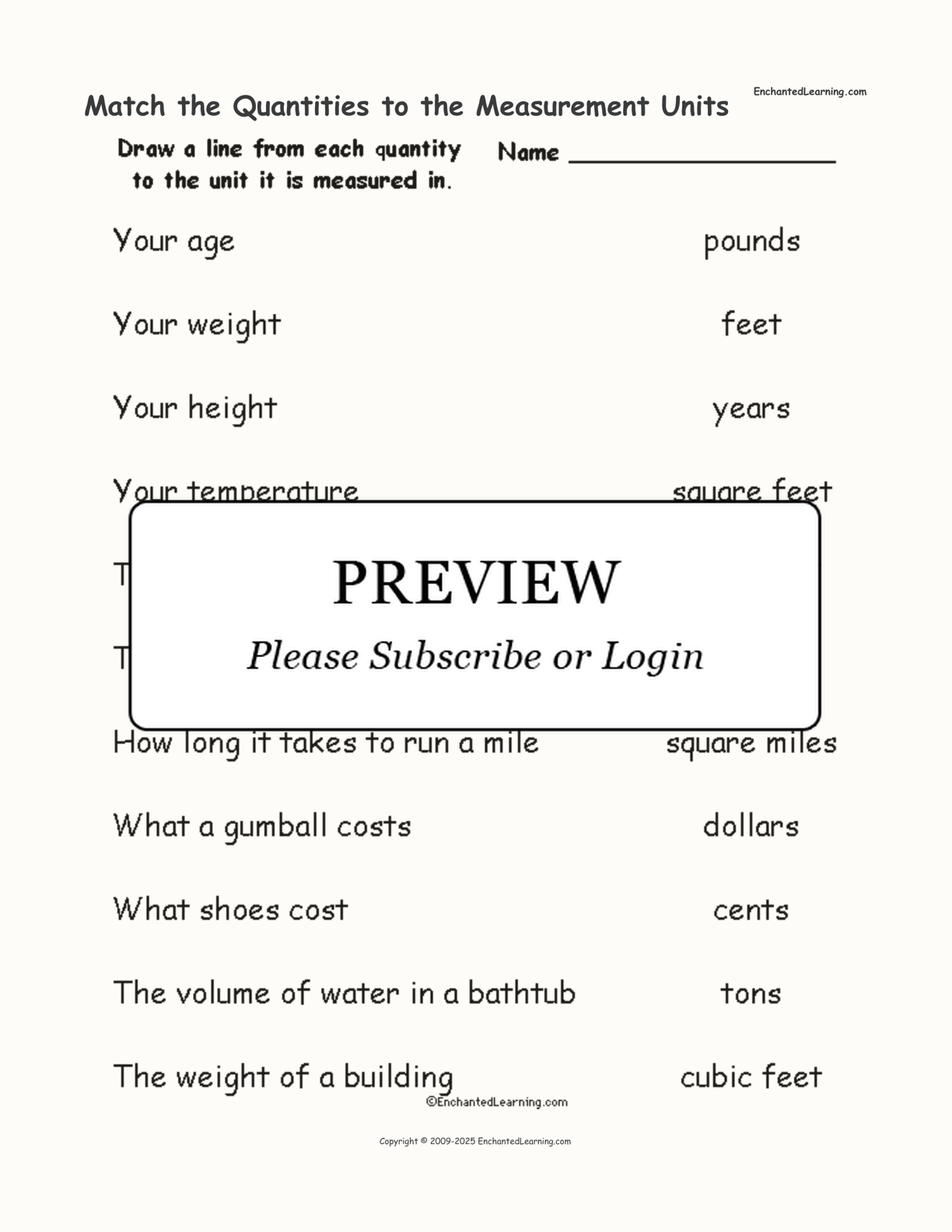 Match the Quantities to the Measurement Units interactive worksheet page 1