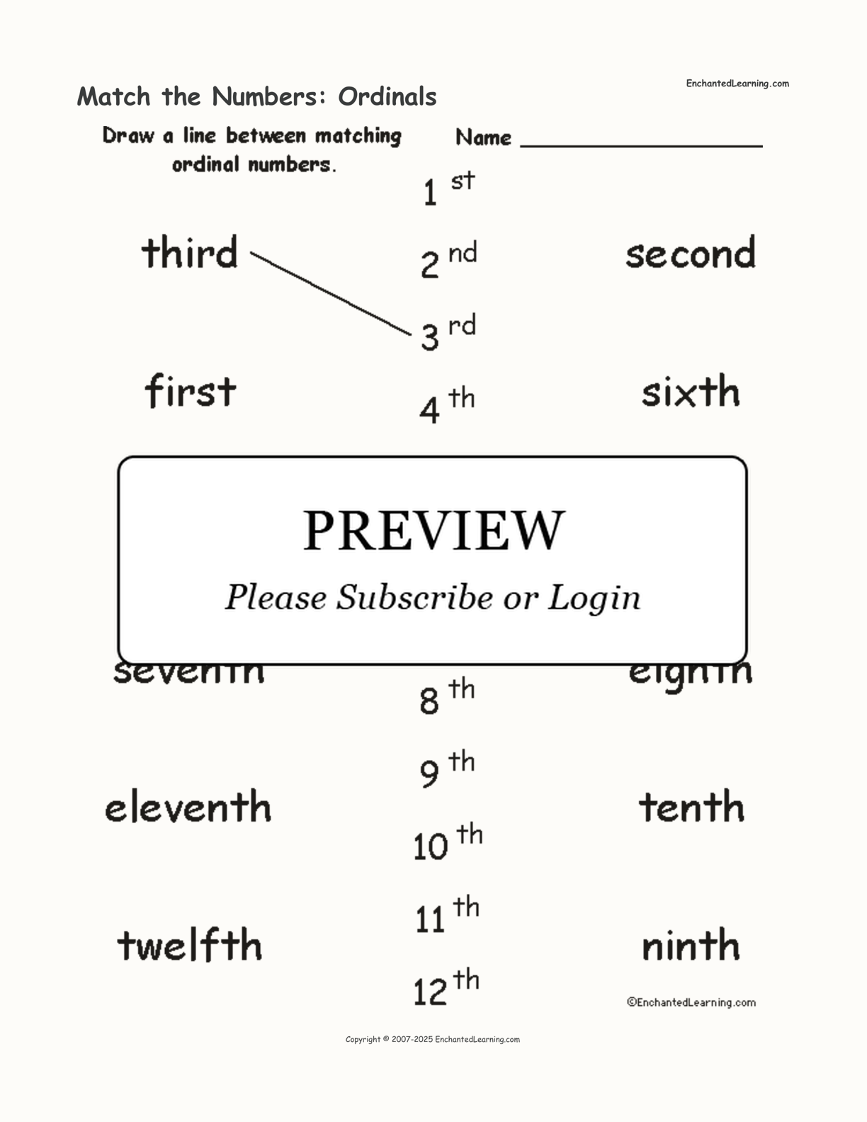 Match the Numbers: Ordinals interactive worksheet page 1