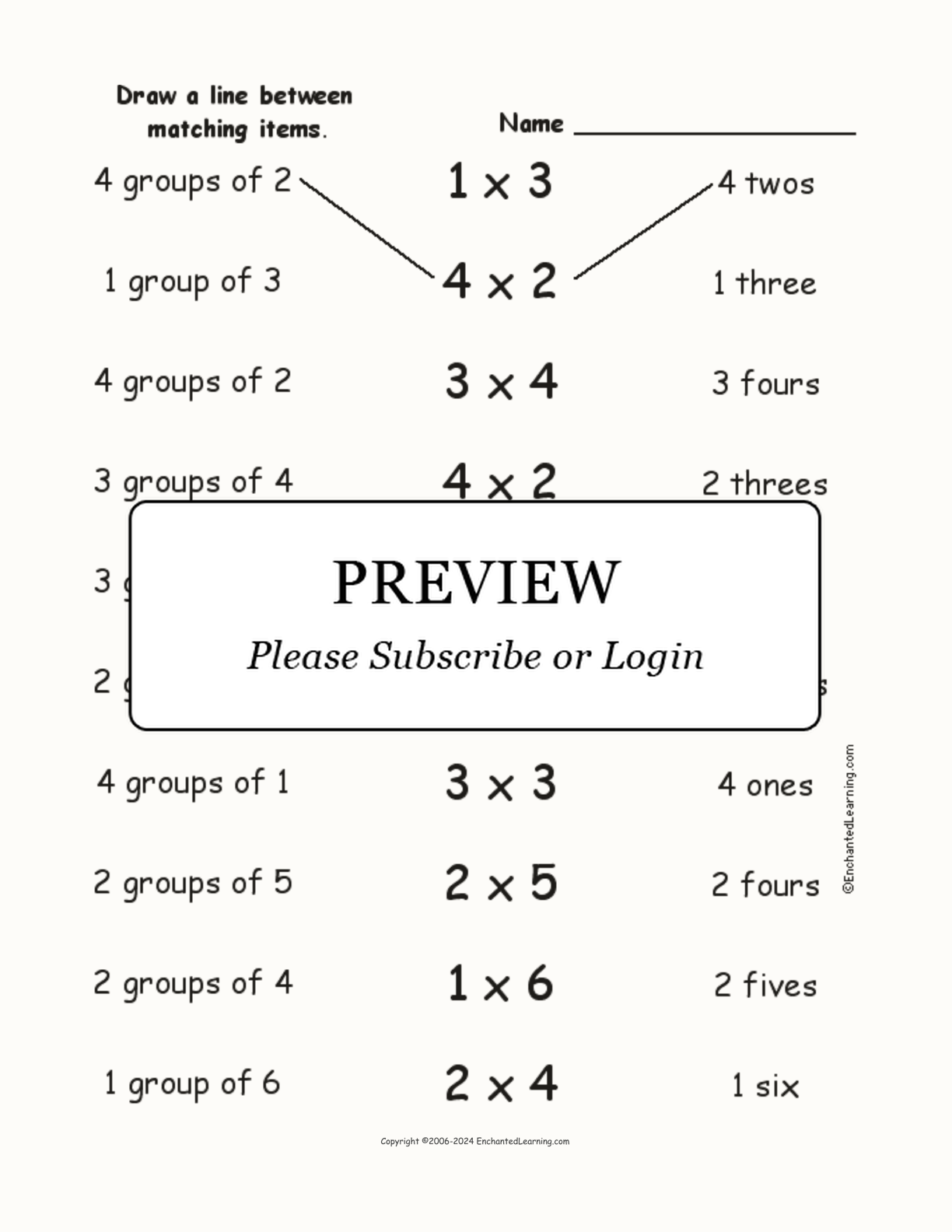 Multiplication: Match Groups of Numbers interactive worksheet page 1