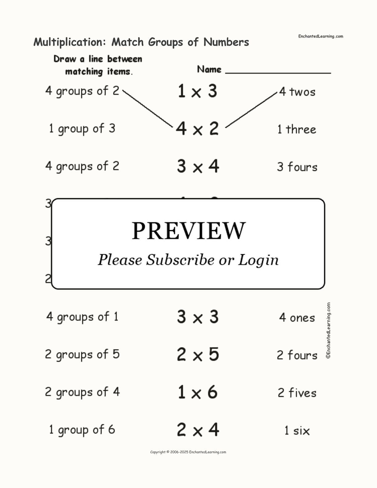 Multiplication: Match Groups of Numbers interactive worksheet page 1