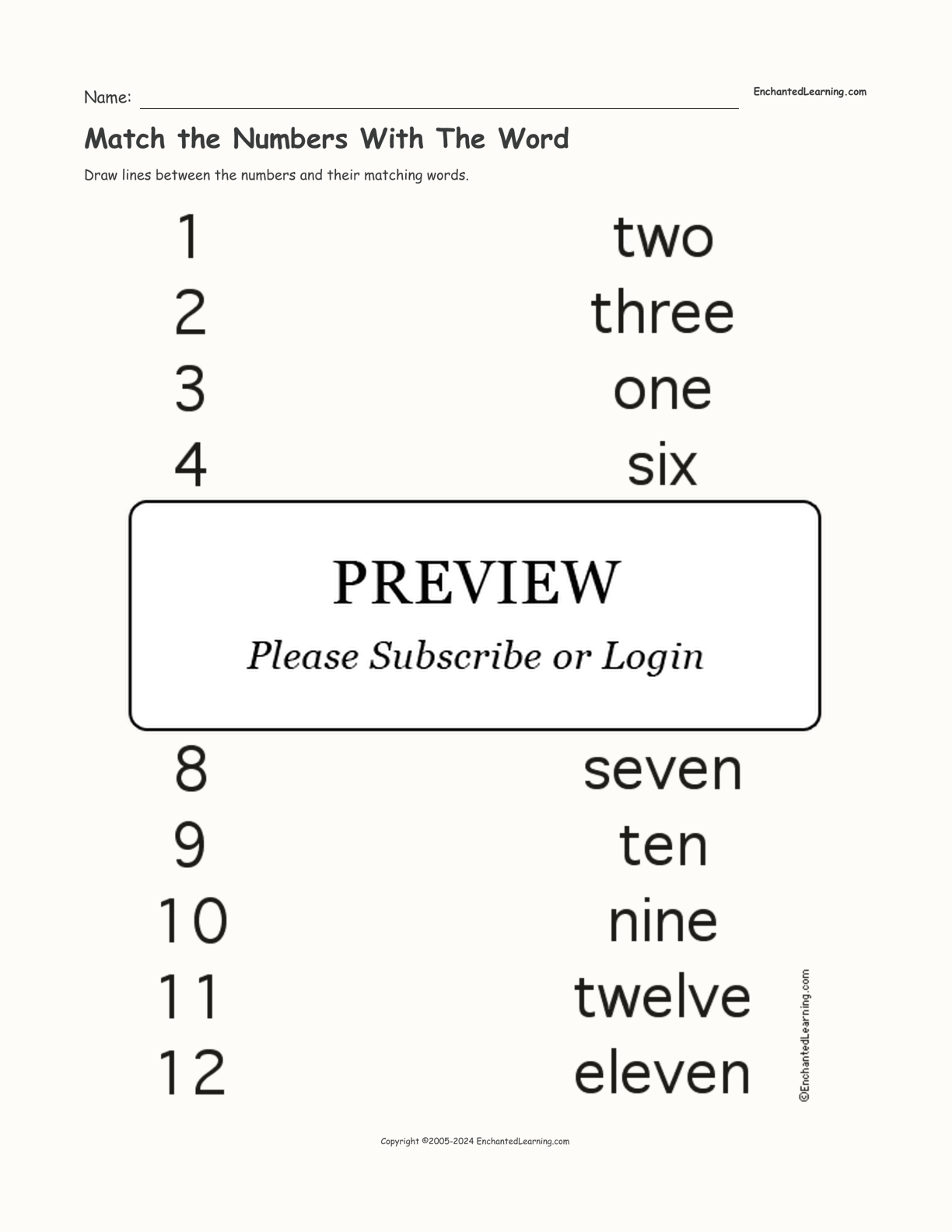 Match the Numbers With The Word interactive worksheet page 1