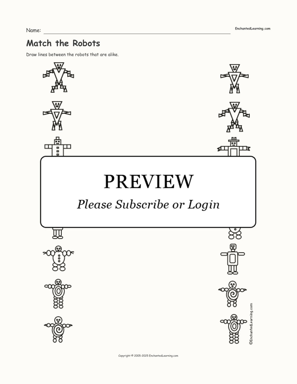 Match the Robots interactive worksheet page 1