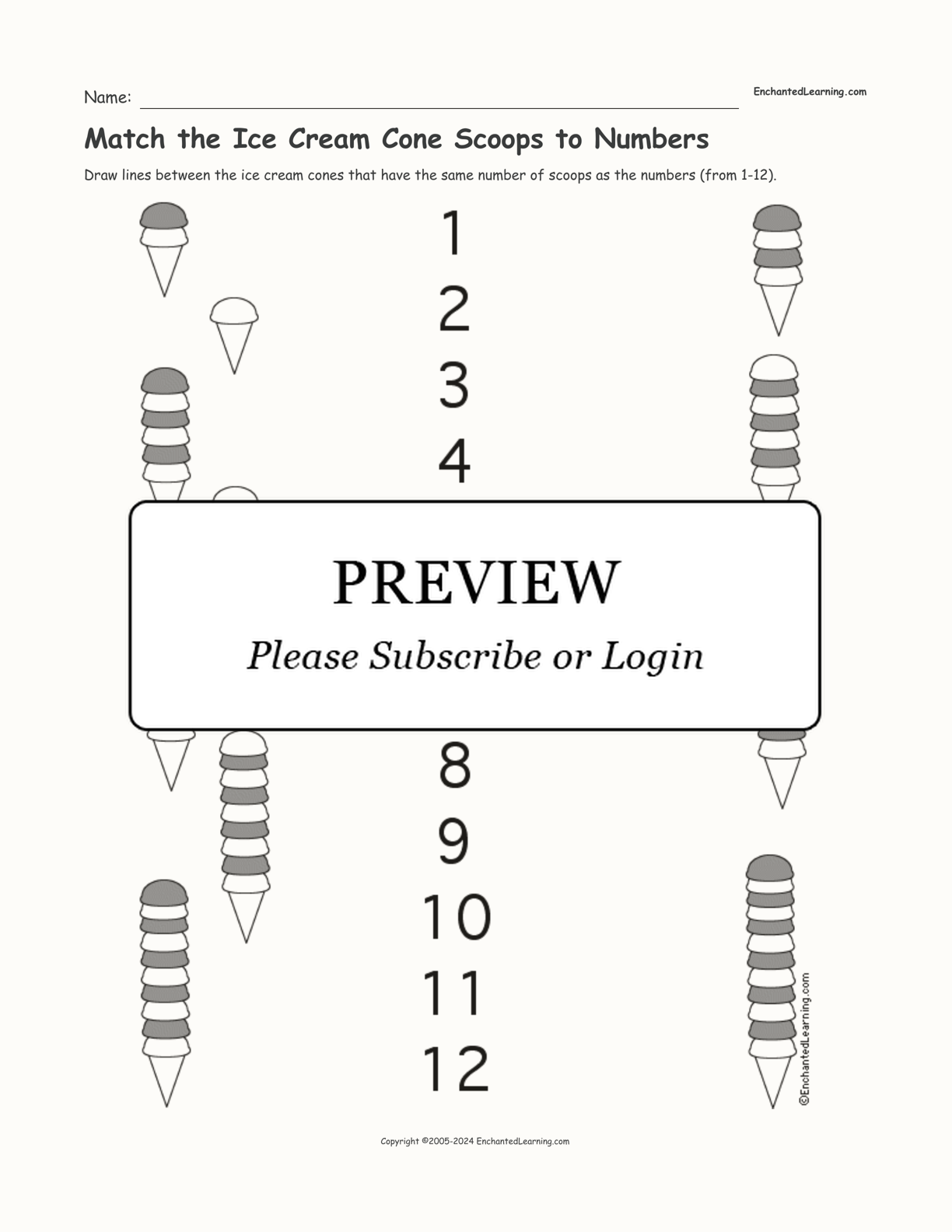 Match the Ice Cream Cone Scoops to Numbers interactive worksheet page 1