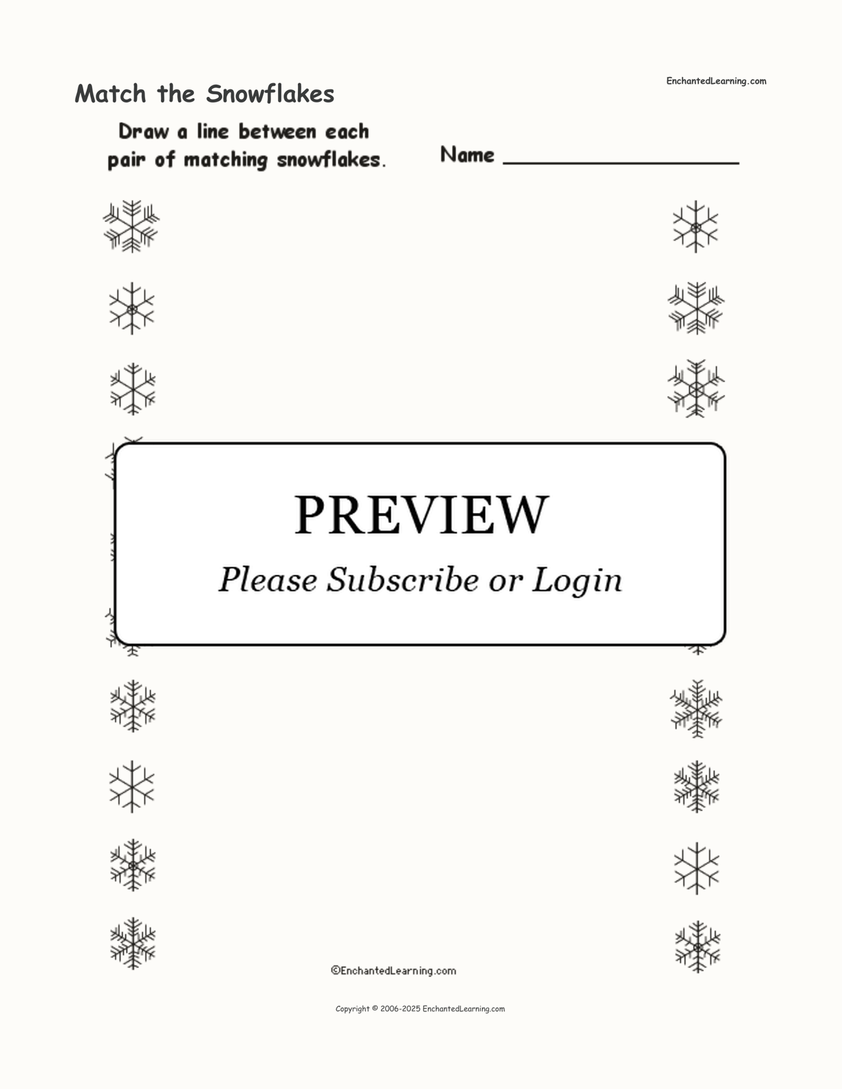 Match the Snowflakes interactive worksheet page 1