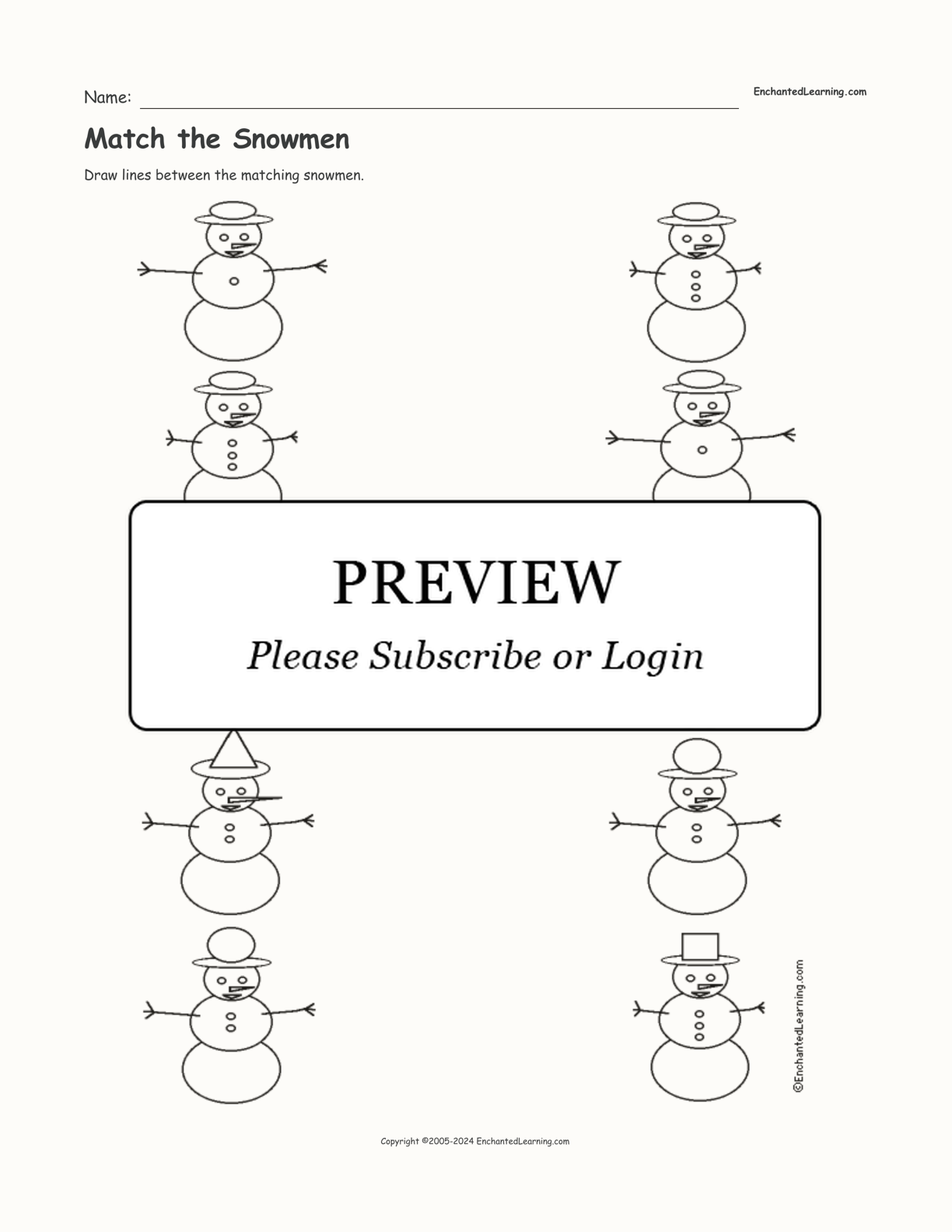 Match the Snowmen interactive worksheet page 1