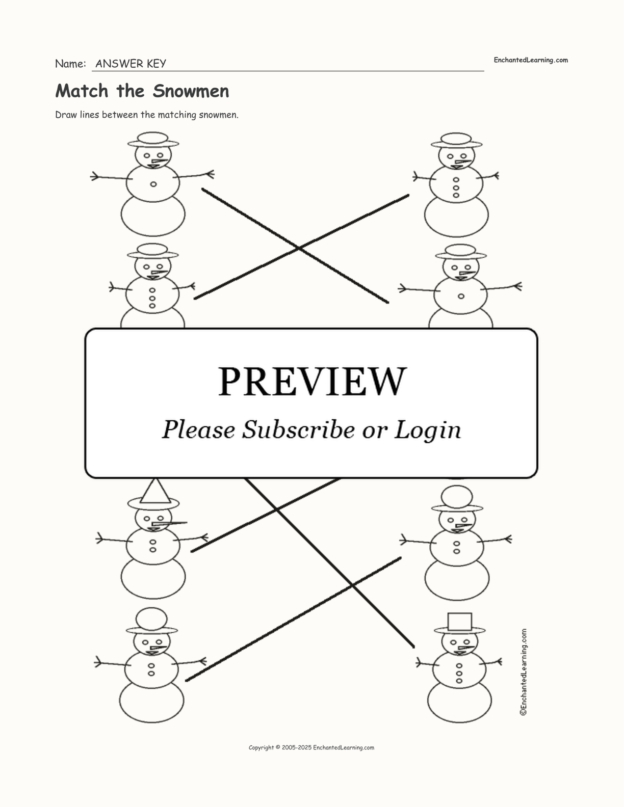 Match the Snowmen interactive worksheet page 2