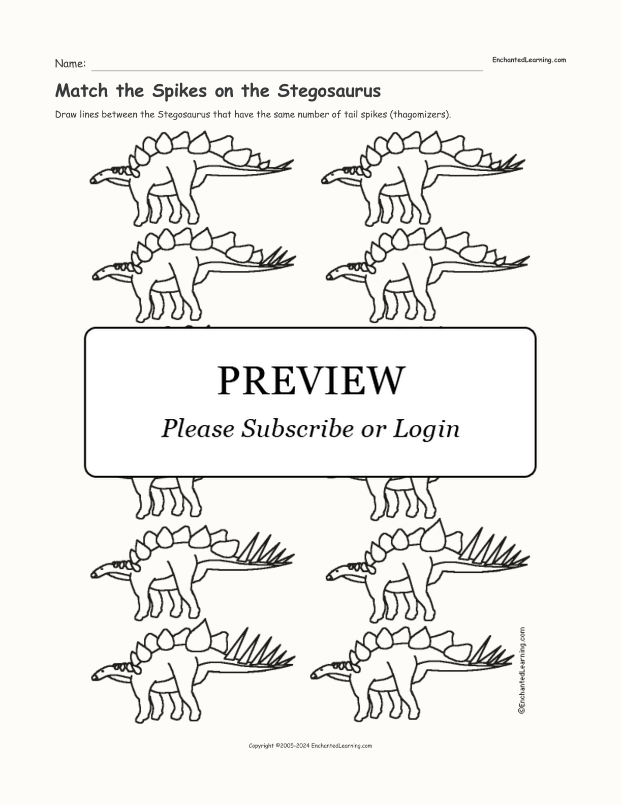 Match the Spikes on the Stegosaurus interactive worksheet page 1