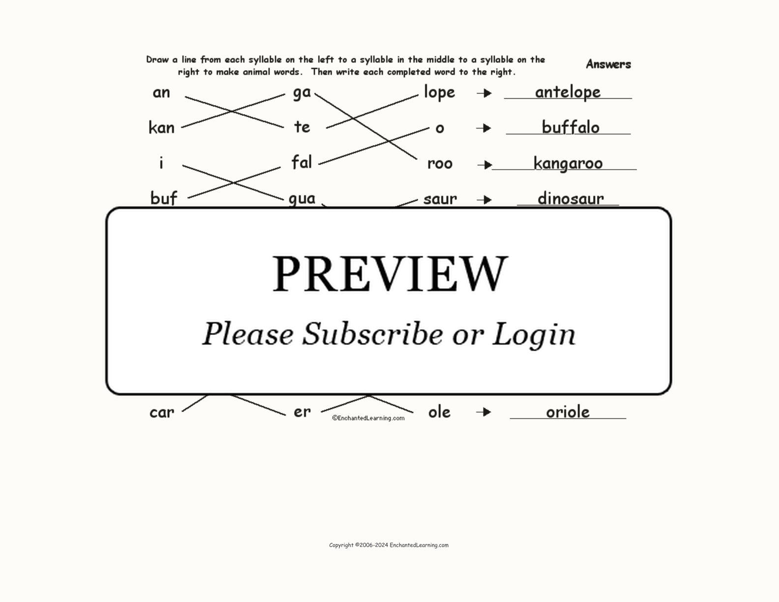 Match Three Syllables: Animal Words interactive worksheet page 2