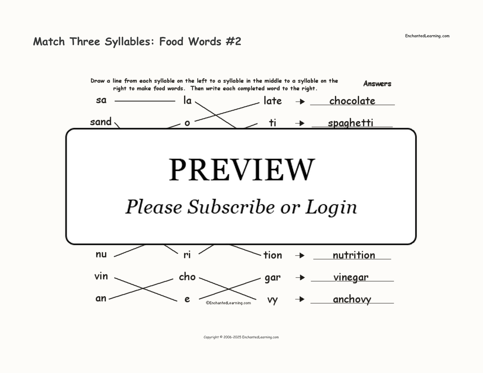 Match Three Syllables: Food Words #2 interactive worksheet page 2