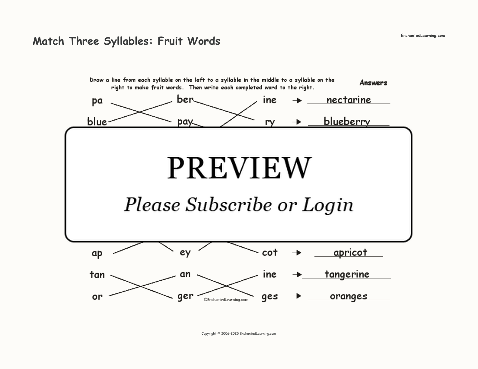 Match Three Syllables: Fruit Words interactive worksheet page 2