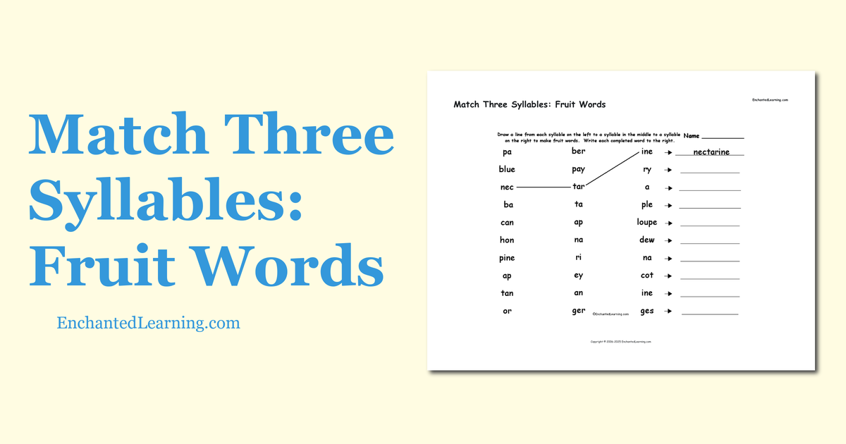 Match Three Syllables Fruit Words Enchanted Learning