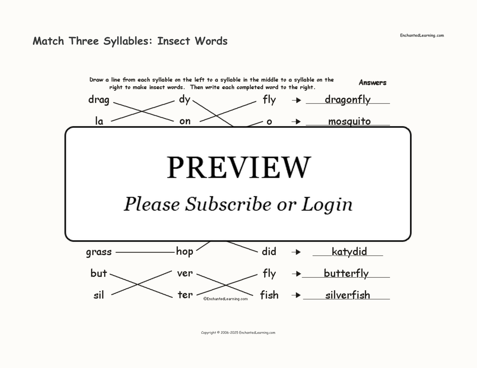 Match Three Syllables: Insect Words interactive worksheet page 2