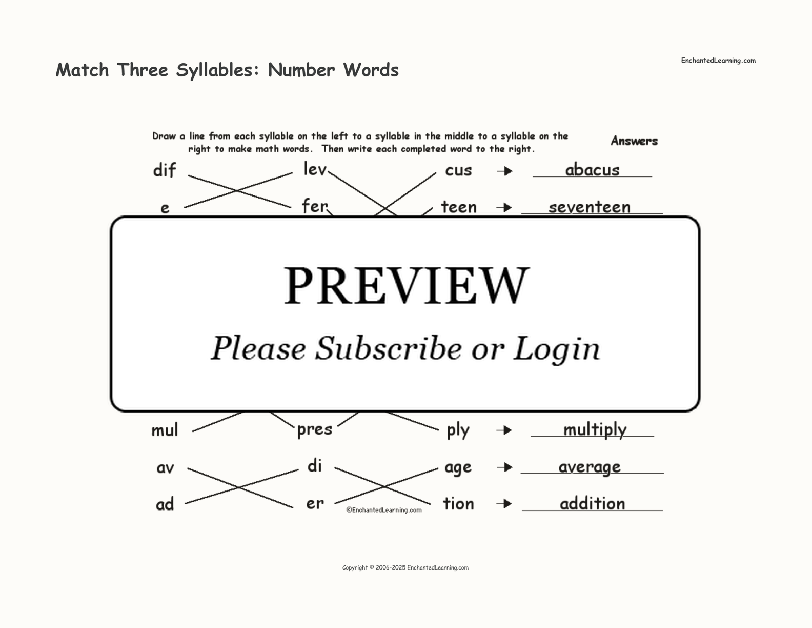 Match Three Syllables: Number Words interactive worksheet page 2