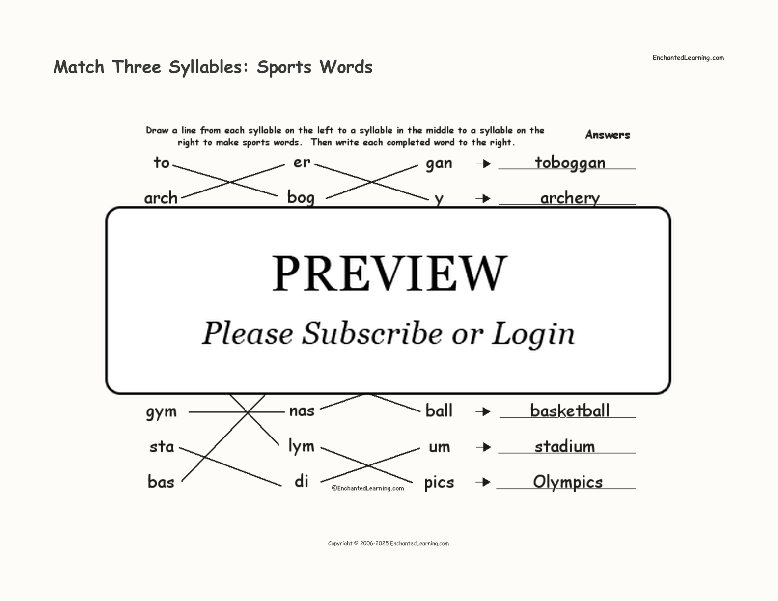 Match Three Syllables: Sports Words interactive worksheet page 2