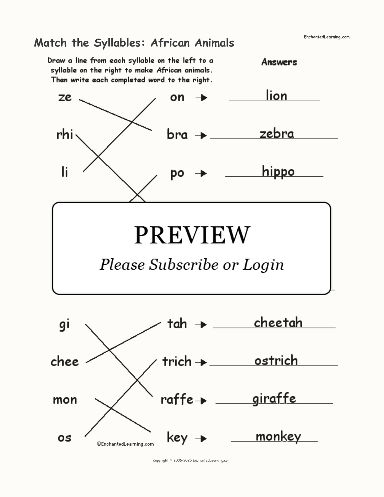 Match the Syllables: African Animals interactive worksheet page 2