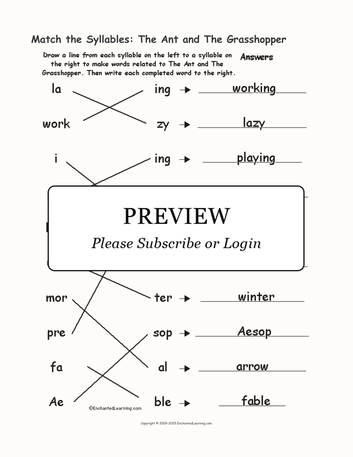 Match the Syllables: The Ant and The Grasshopper interactive worksheet page 2