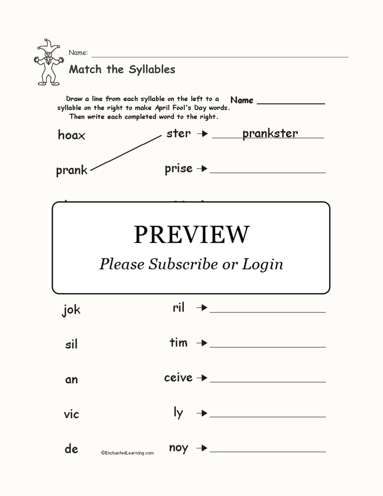 Match the Syllables interactive worksheet page 1